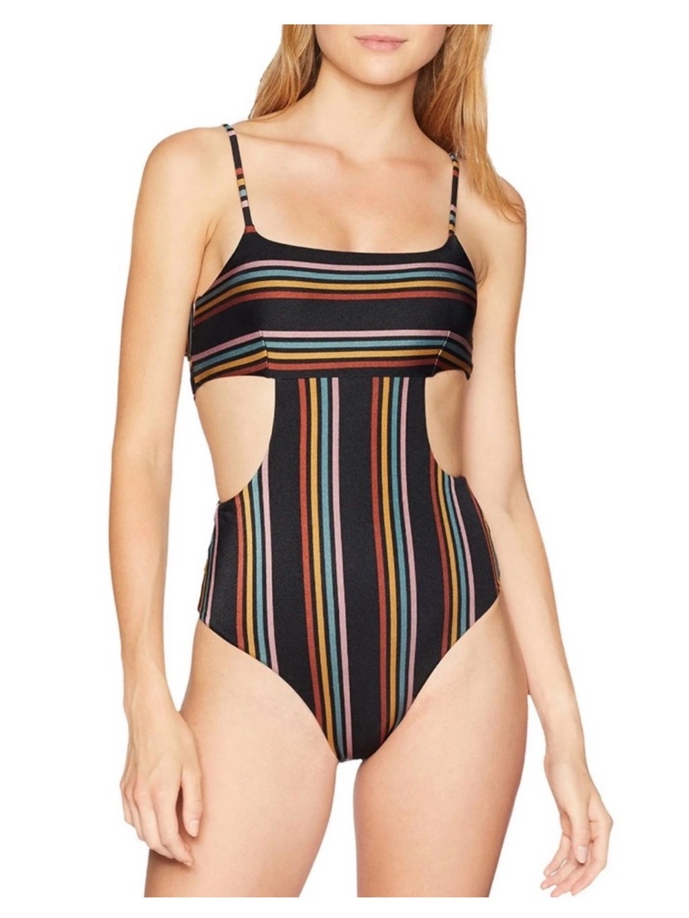 RVCA Black Multi-Stripe Cutout One-Piece Swimsuit